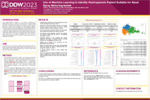 Poster on Use of Machine Learning to Identify Gastroparesis Patient Suitable for Nasal Spray Metoclopramide